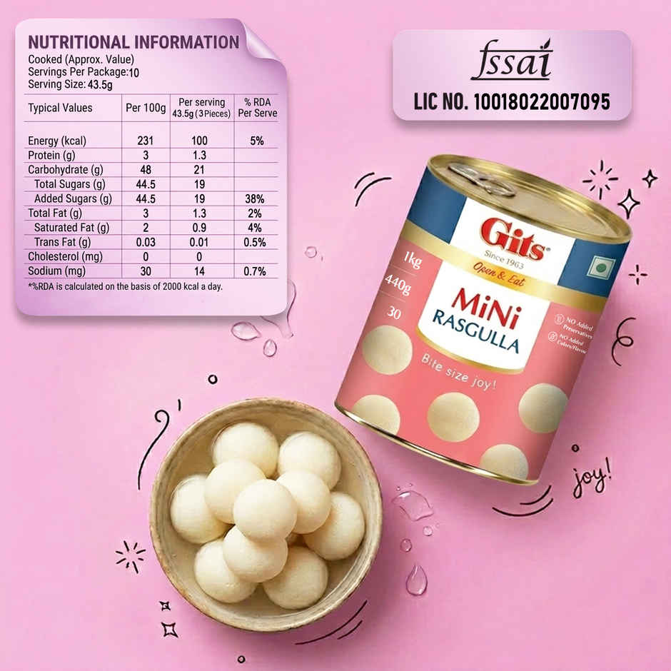 Gits MiNi Rasgulla Open & Eat Tin | Soft & Juicy