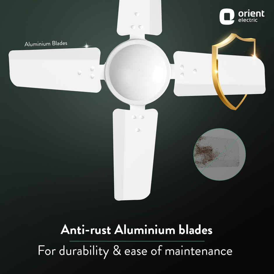 Orient Electric Aluminium Base New Air Plus Ceiling Fan, 600mm, 4 Blades, White