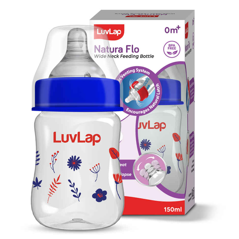 Luvlap Anti Colic Wide Neck Natura Flo Baby Plastic Feeding Bottle | Floral BPA Free | 150 ml
