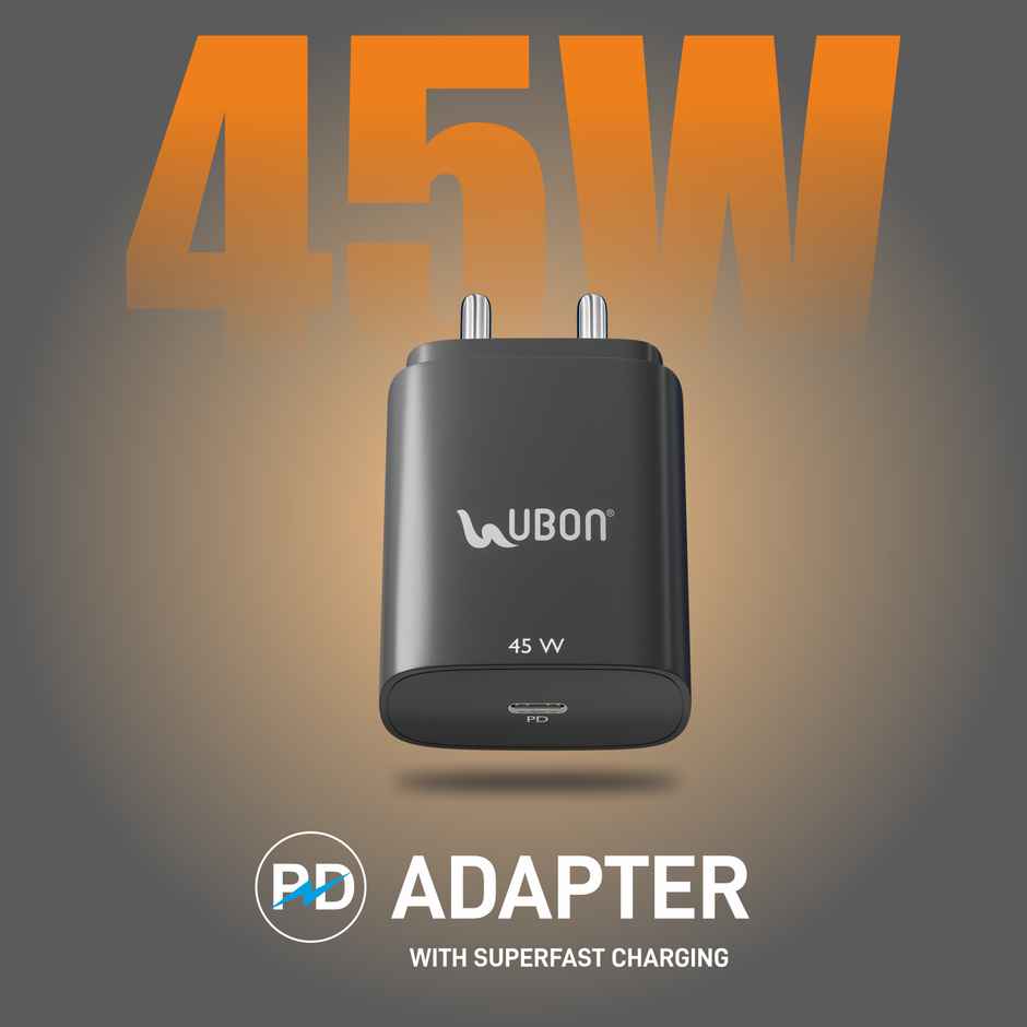 UBON CH33 45W PD with Type C Port Wall Charger, PD Technology, Supports MacBook, Type-C Laptops, iPhone, Samsung, OnePlus etc - Black