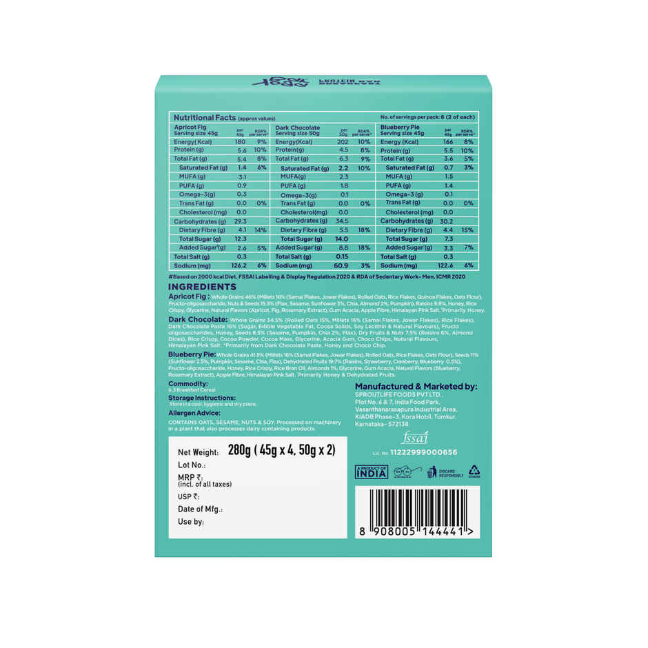 Yoga Bar Breakfast Protein Bar Variety Pack, Berries, Millets and Seeds, High Fibre Granola Bar