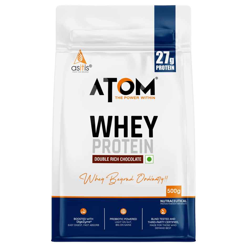As-It-Is Nutritionconcentrate 80% - Whey Protein (1kg) & As-It-Is Atom Whey Protein With Digestive Enzymes - Double Rich Chocolate (500g) Combo