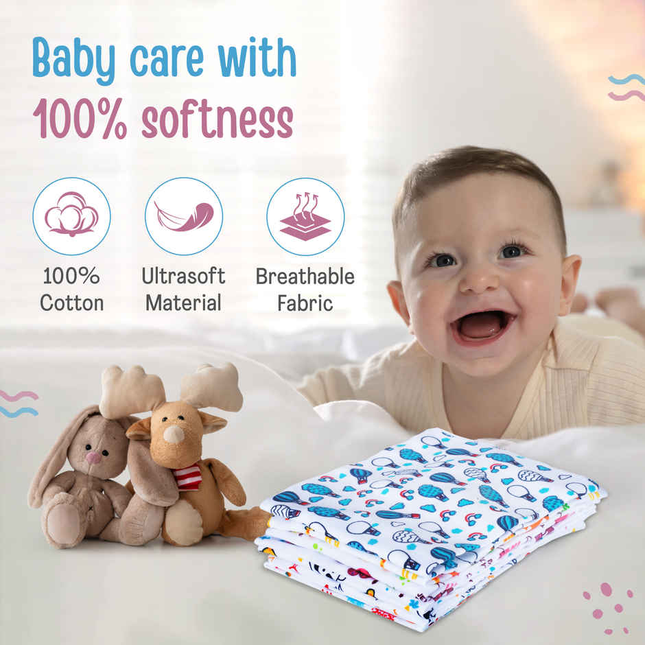 LuvLap Hosiery Cotton Cloth Premium Baby Wash Cloth for New Born Cherry Print