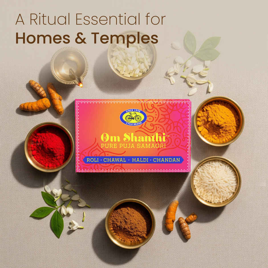 Om Shanthi Roli Chawal Set | Roli | Chawal | Haldi | Chandan | From House of Cycle