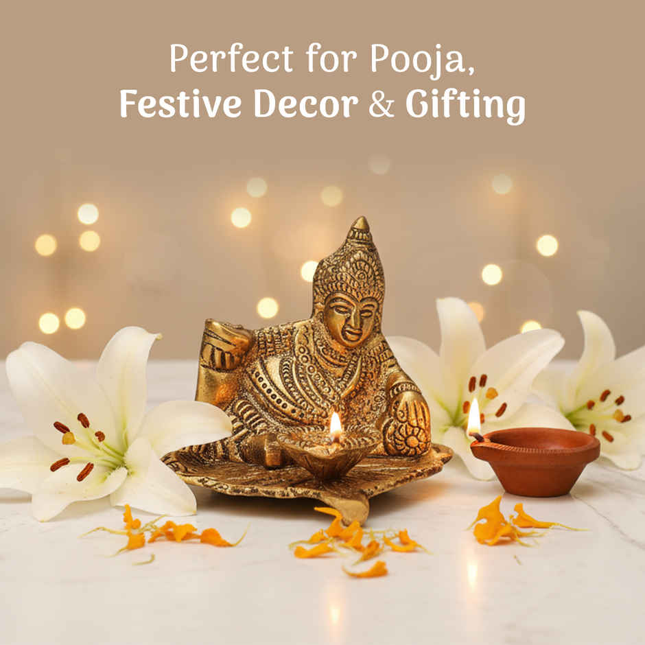 Pure Brass Kuber Idol with Diya for Mandir, Spiritual Worship & Festive Use | Cycle