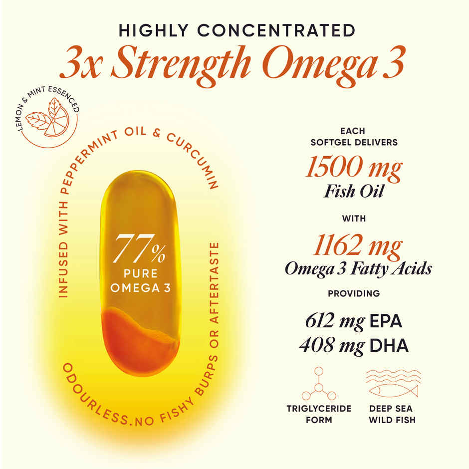 Wellbeing Nutrition Slow Triple Strength Omega-3 Fish Oil, Curcumin Extract For Brain,Joint & Heart