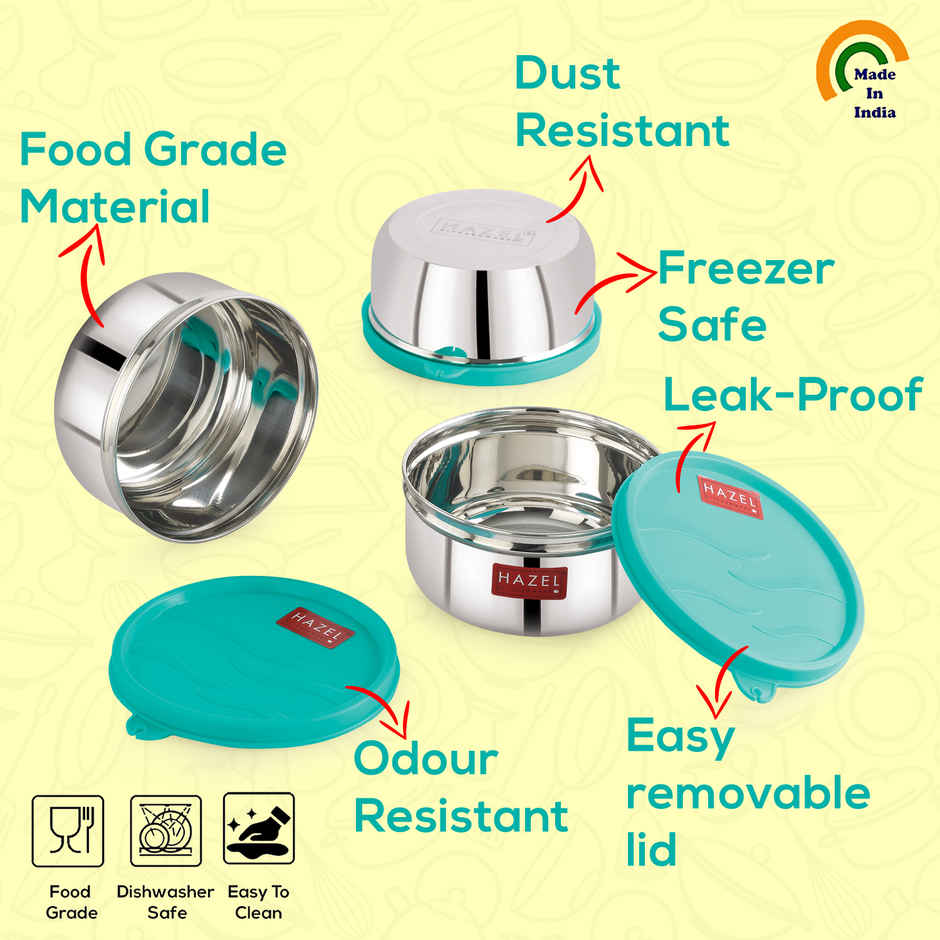 Hazel Stainless Steel Airtight Containers, Leak Proof Lid For Kitchen & Tiffin Box