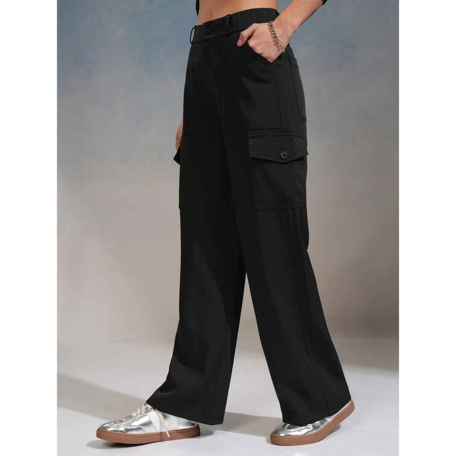 Tokyo Talkies Women's High Rise Straight Fit Trouser | Black - 32