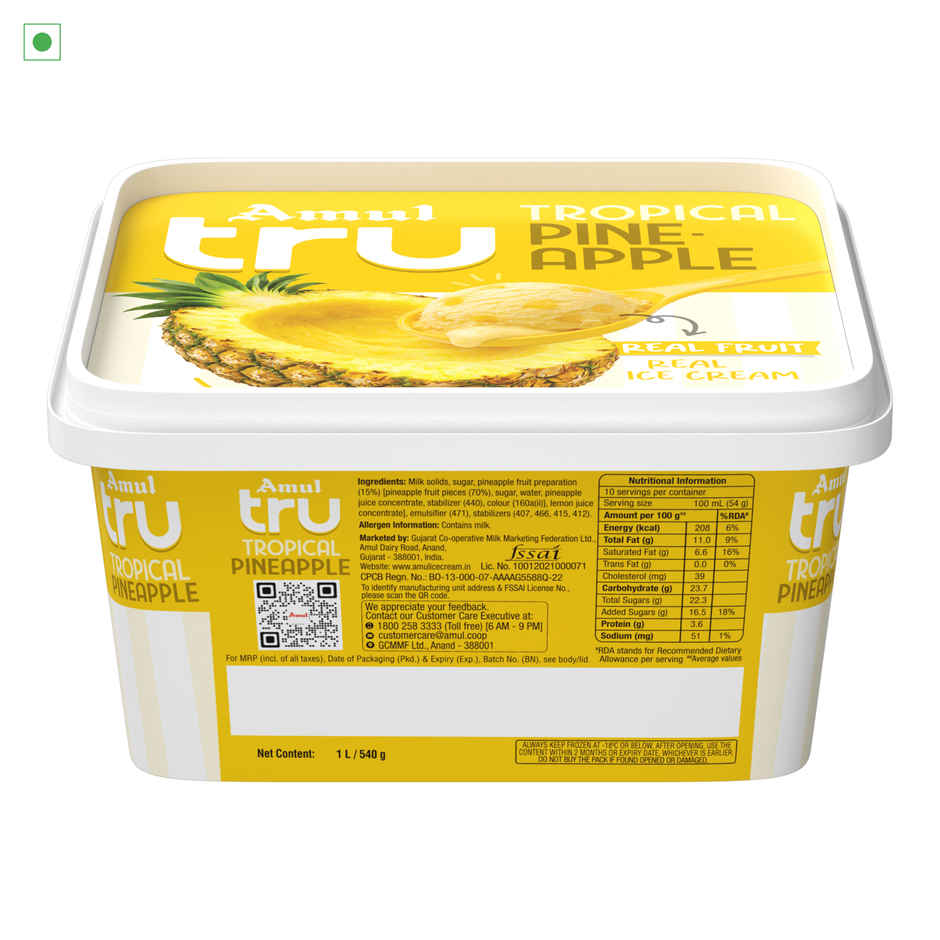 Amul Tru Tropical Pineapple Ice Cream Tub