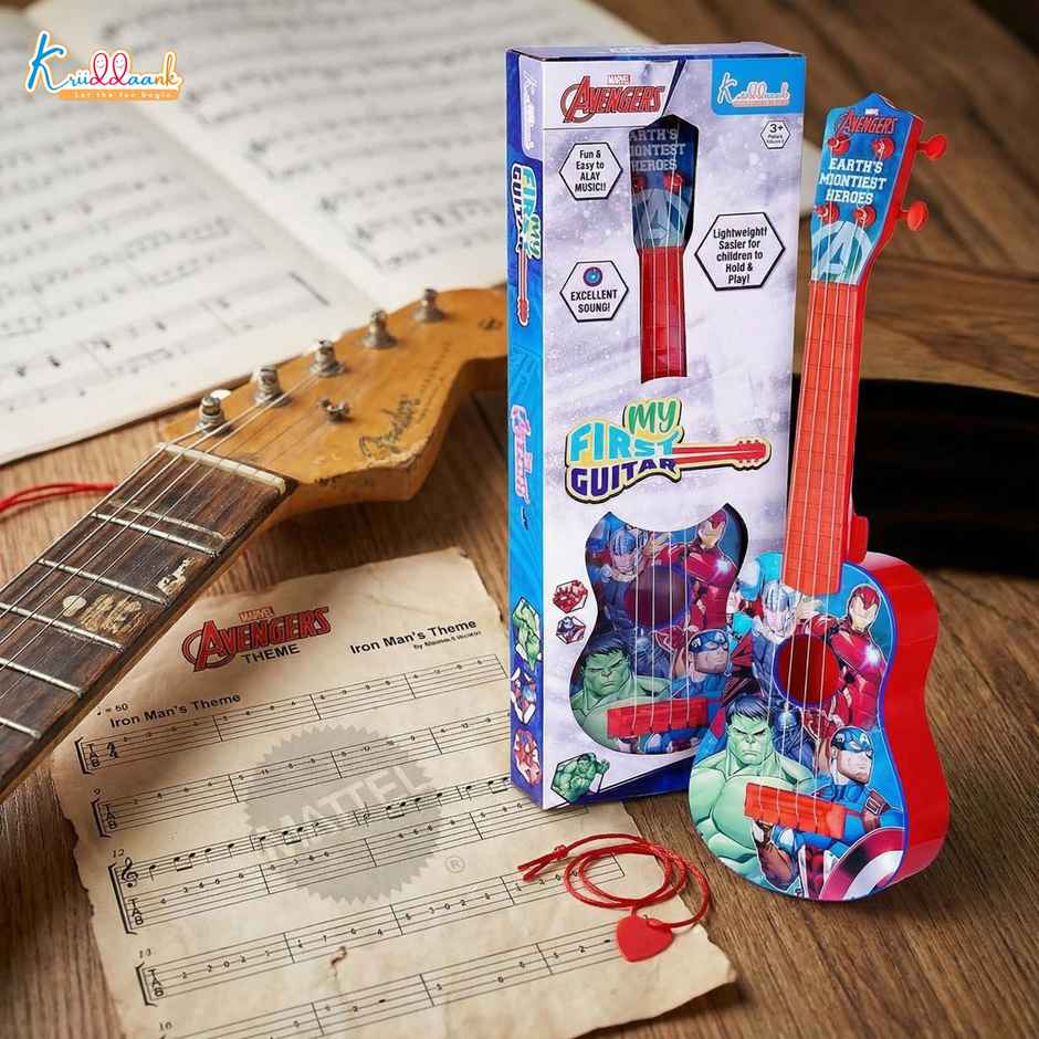 Kriiddaank Marvel Avengers Big Guitar, 4 Strings 23 Inch; 58 cm, Music Learning and Development  Toy