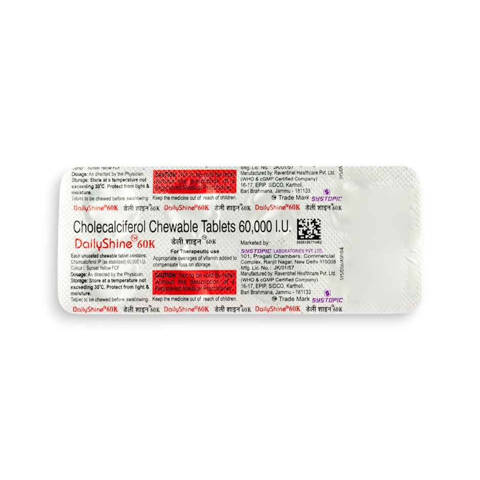 DailyShine 60K Orange Flavour Sugar Free Vitamin D3 Chewable Tablet