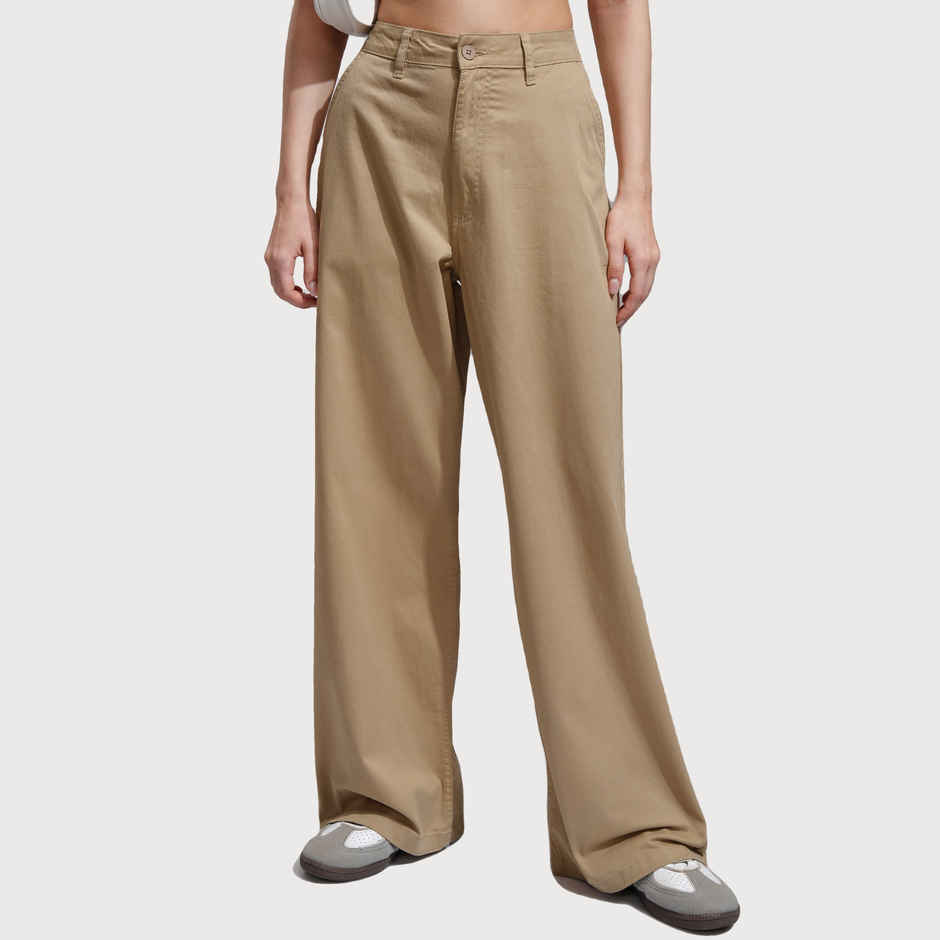 Tokyo Talkies Women's High Waist Wide Leg Trosuer | Brown - S