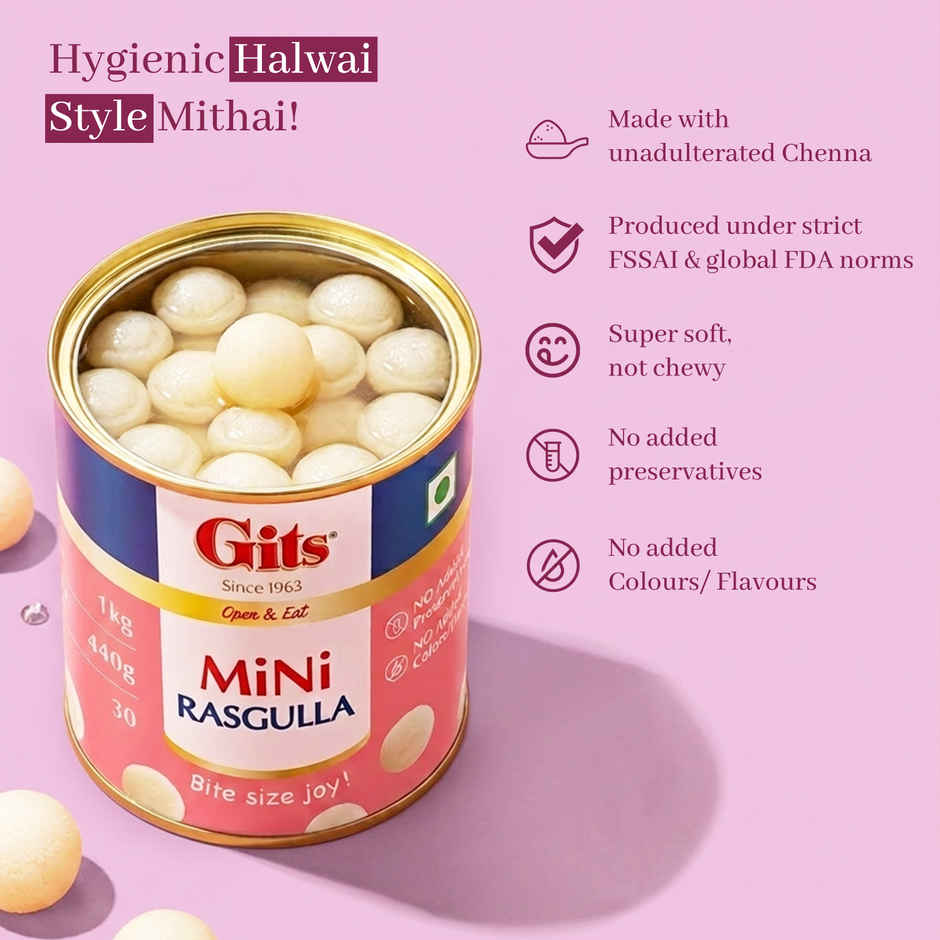 Gits Mini Rasgulla Can | Soft & Juicy Sweet