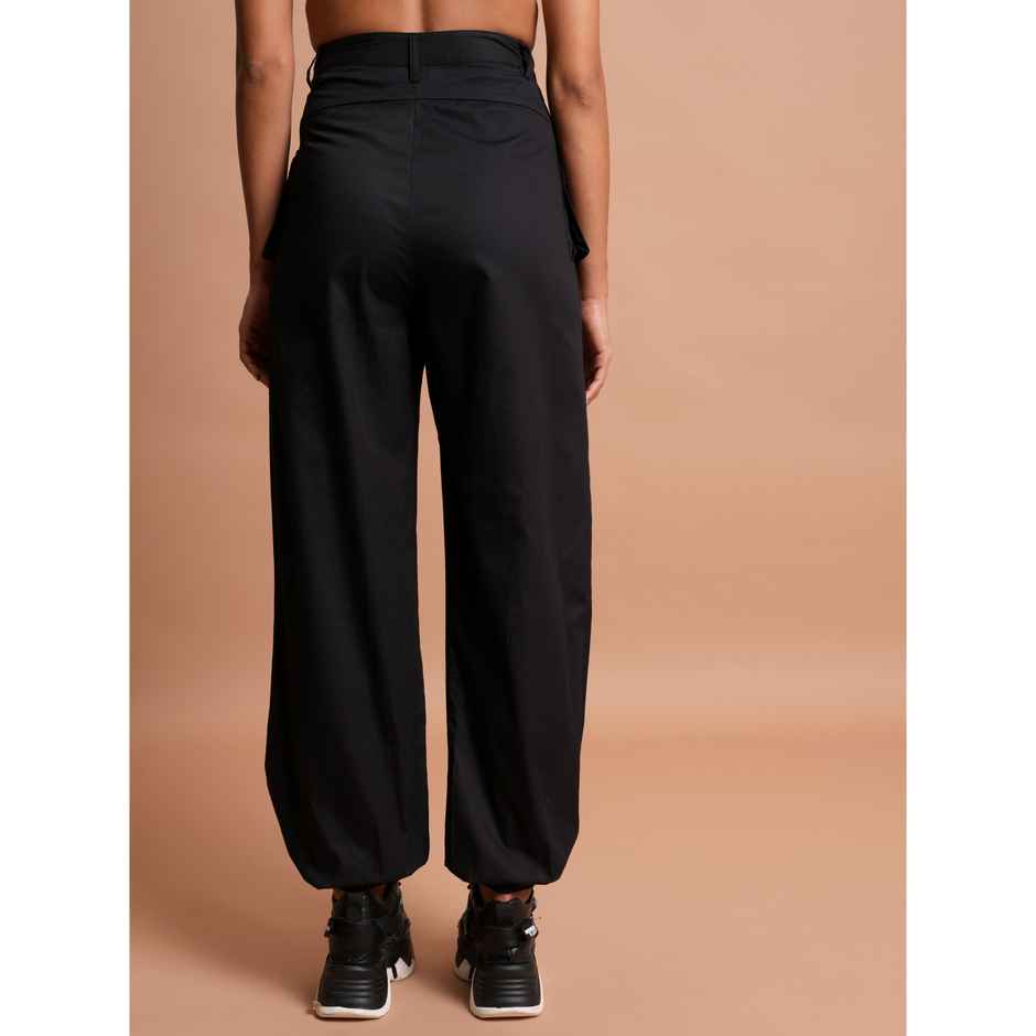 Tokyo Talkies Women's High-Rise Cotton Cargos | Black - 34