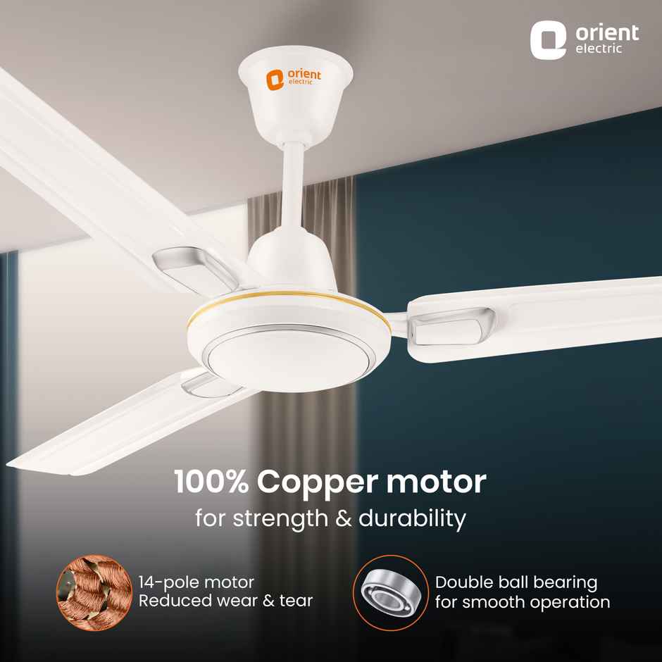 Orient Electric Pacific Air Deco 1200mm 3 Blade 350RPM Ceiling Fan, BEE Star Rated | White Silver