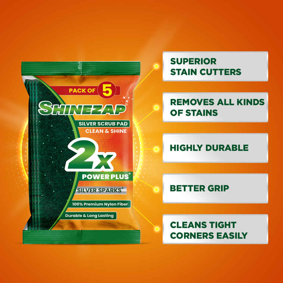 Shinezap silver Scrub pad Pack of 5 Combo  
