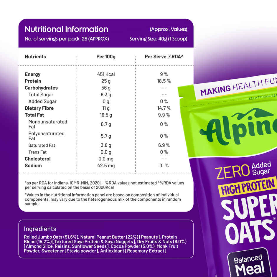 Alpino 25g High Protein Super Oats Chocolate with Almonds & Raisins | No Added Sugar & Salt