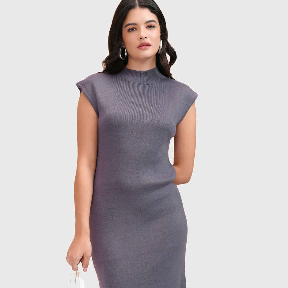 Tokyo Talkies Women's Solid Bodycon Sweater Dress | Purple - S