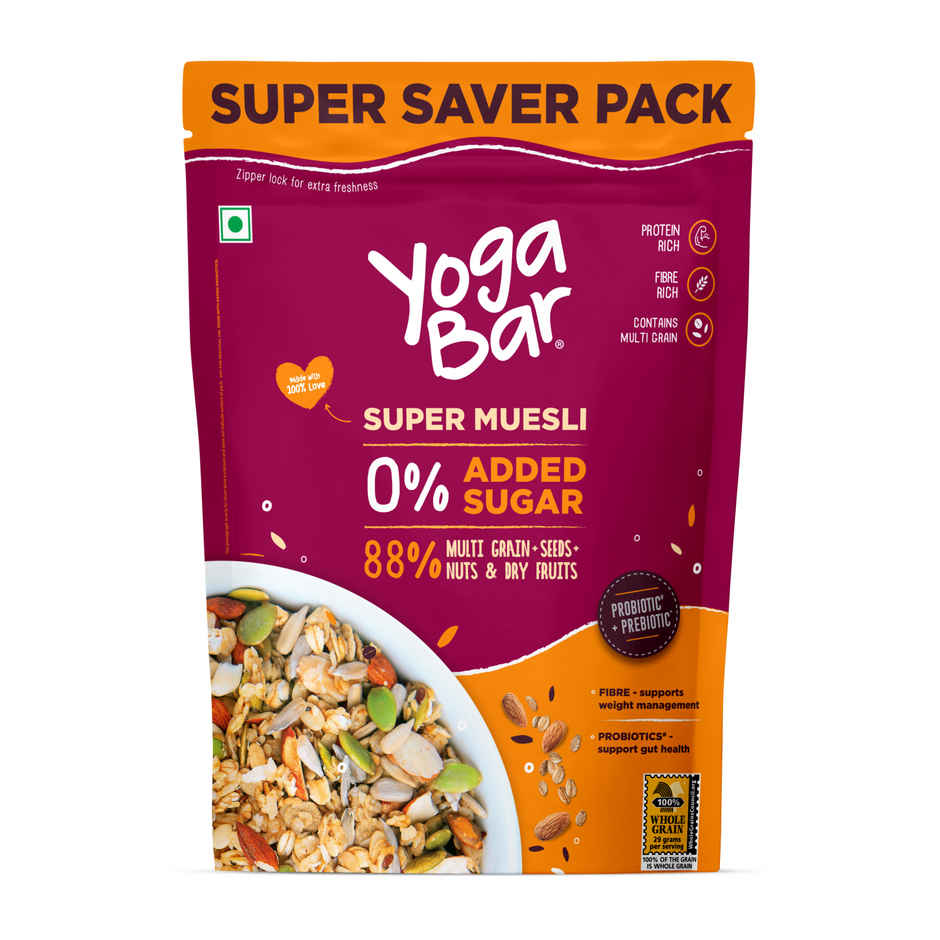 Yoga Bar Super Muesli,No Added  Sugar,Probiotics & Prebiotics,82%Whole Grains+Seeds+Almonds