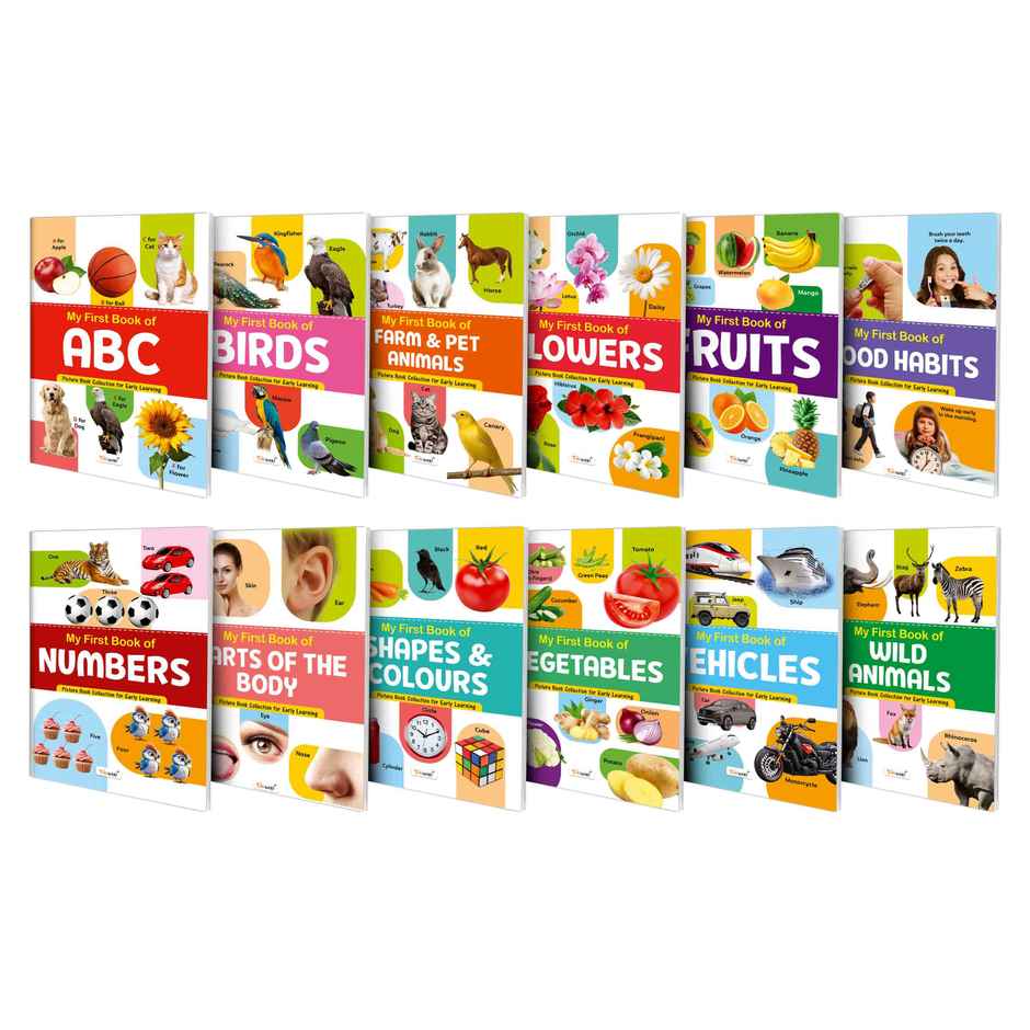 My First Book of Abc | Numbers, Fruits and More - Preschool Picture Book- Pack of 12 Learning Books