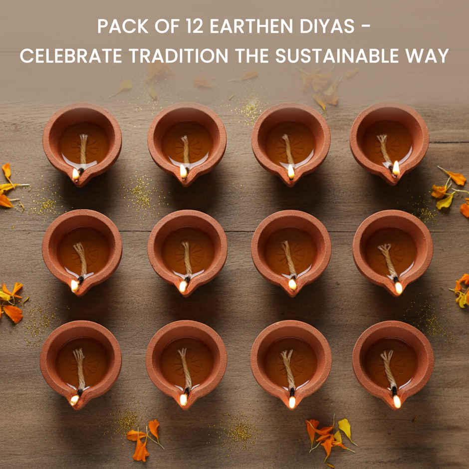 Navin Handmade Mitti Diya | Kacha Diya | Traditional | Clay | Pack Of 12 | Cycle