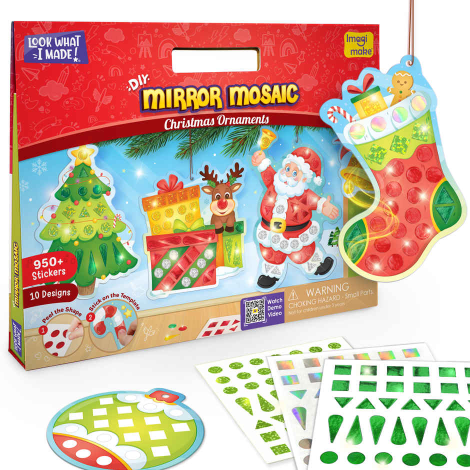 Imagimake Mirror Mosaic Christmas Ornaments Kit | 950+ Foil Stickers
