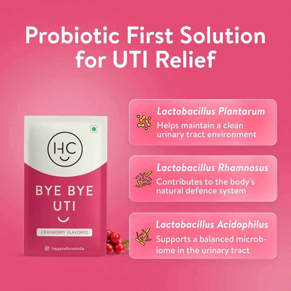 Happy Cultures Bye Bye UTI | D-Mannose, Cranberry, Hibiscus & Probiotics for Urinary Tract Health | 15 Pcs
