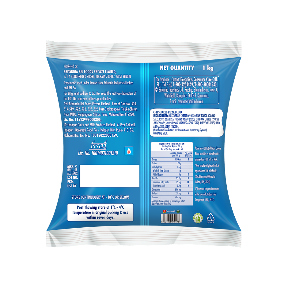 Britannia Laughing Cow Diced Mozzarella & Cheddar Pizza Cheese 1kg