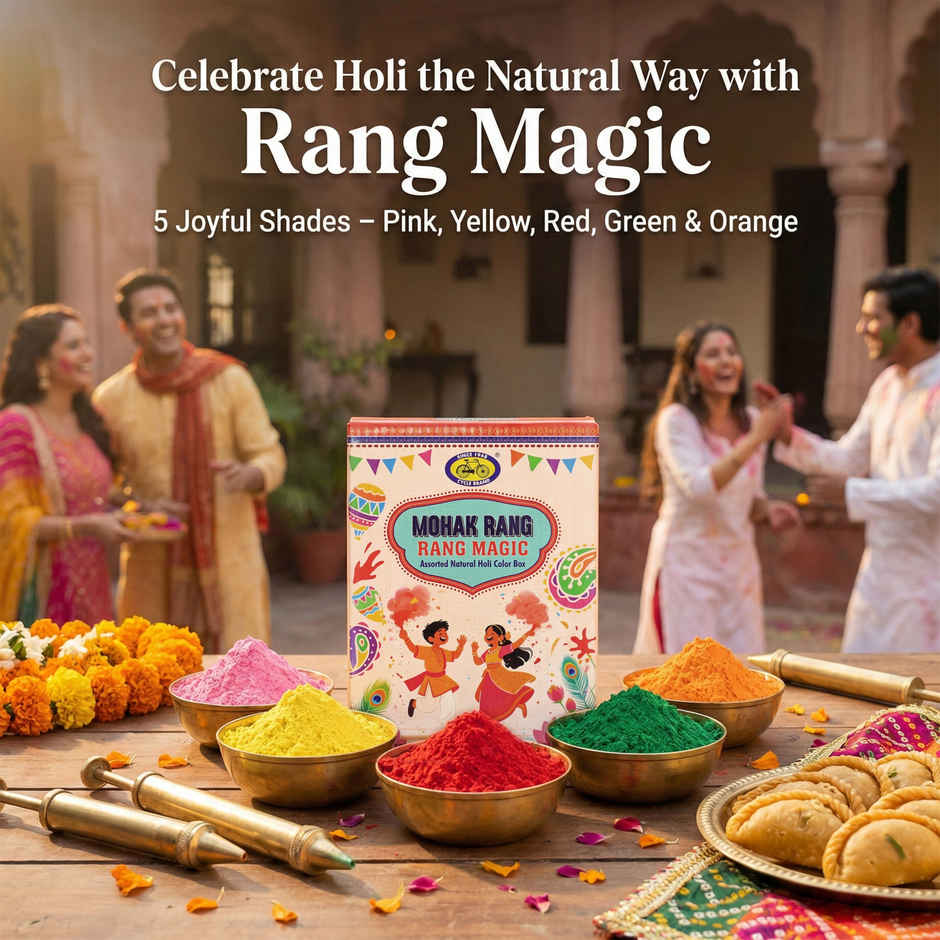 Mohak Rang Rang Magic Assorted Natural Holi Colour Box | 5 x 75 g | Cycle