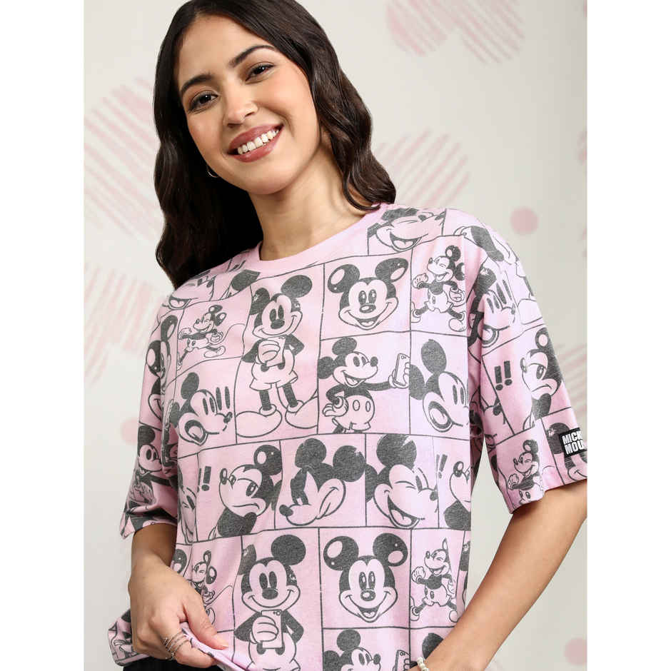 Tokyo Talkies Women's Disney Mickey Mouse Boxy Fit T-shirt | Pink - M