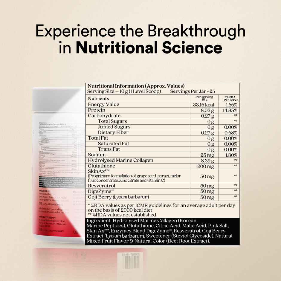 Wellbeing Nutrition Glow Korean Marine Collagen Peptides With Glutathione Tropical Bliss