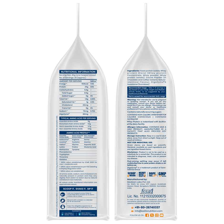 AS-IT-IS ATOM PWR Whey XL with Fermented Yeast Protein and DigeZyme | Double Rich Chocolate