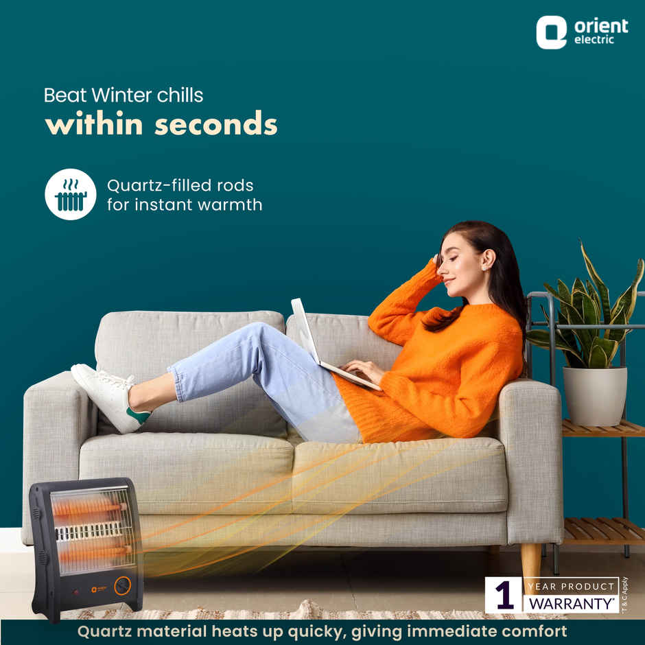 Orient Electric Quartz Room Heater| Qh800Asq |800 Watts Power|2 Heating Rods|1 Year Warranty| Black
