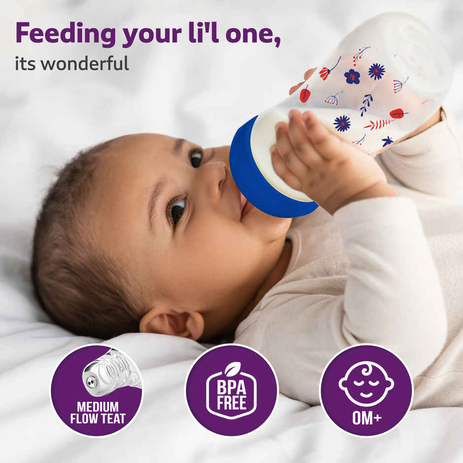 Luvlap Anti Colic Wide Neck Natura Flo Baby Plastic Feeding Bottle | Floral BPA Free | 150 ml