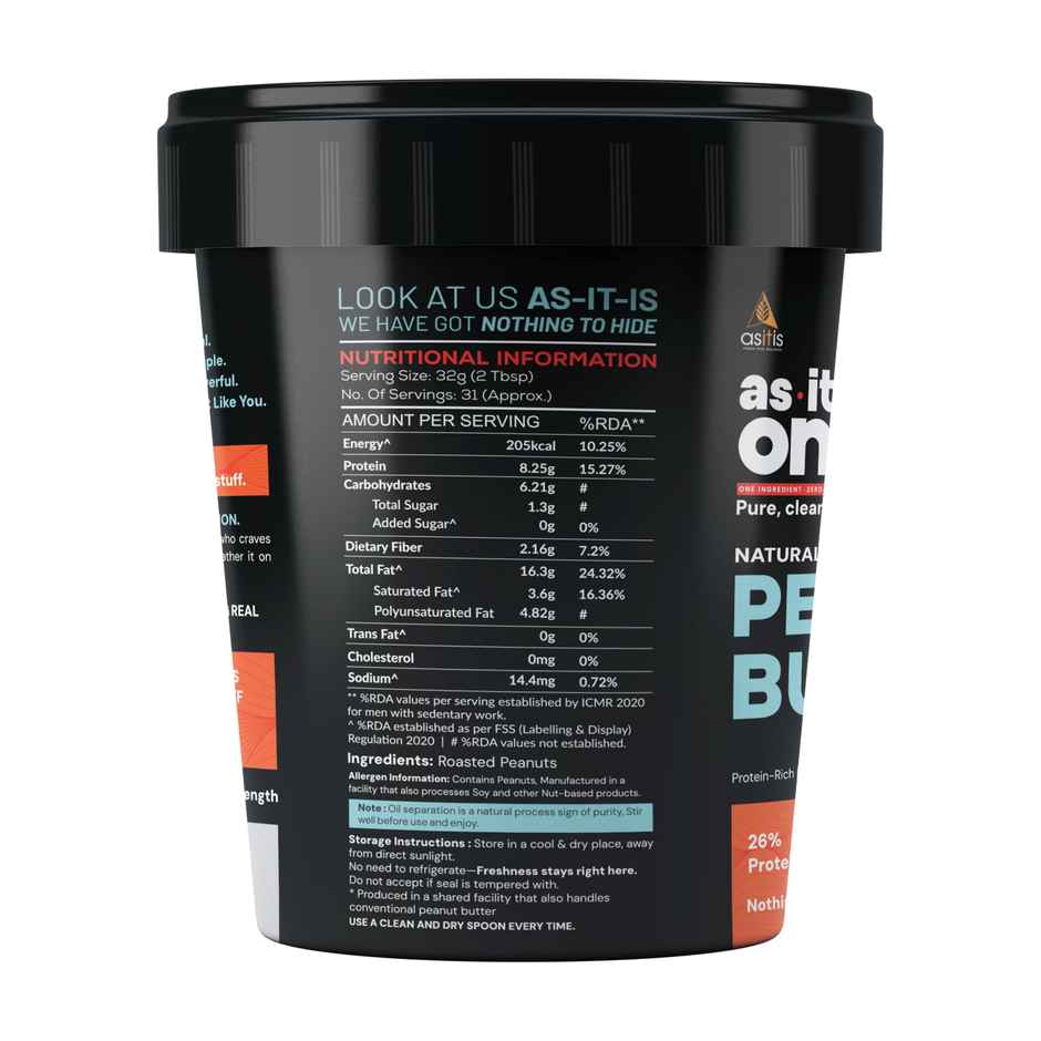 AS-IT-IS One Peanut Butter Crunchy - High Protein 1kg | Unflavoured (Crunchy)
