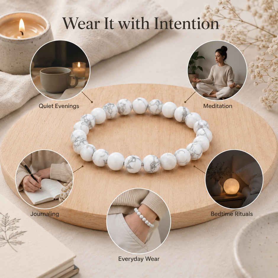 Mind and Soul Howlite Bracelet for Calmness & Better Sleep | Natural Gemstones | Pack of 1 | Cycle