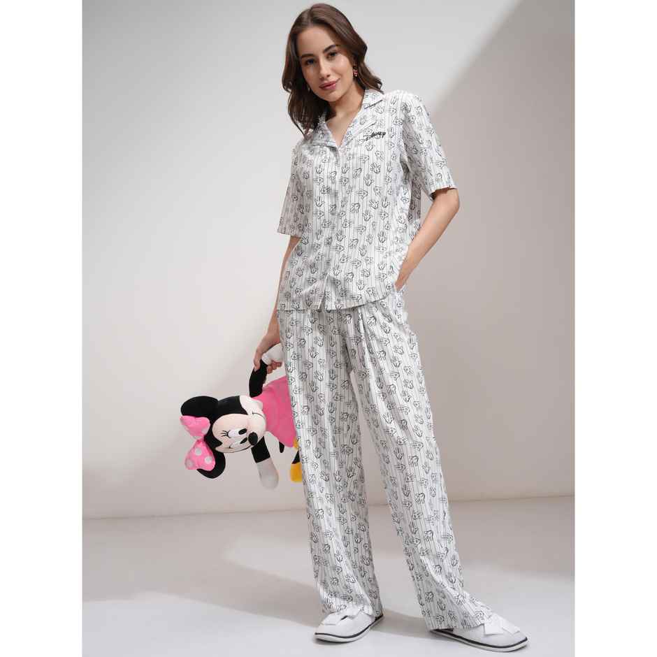Tokyo Talkies Women's Mickey Mouse Shirt with Palazzos Co-Ords | White - S
