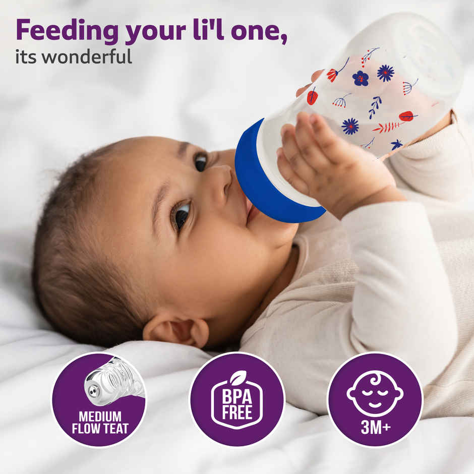 LuvLap Anti Colic Wide Neck Natura Flo Baby Feeding Bottle | Floral BPA Free | 250 ml