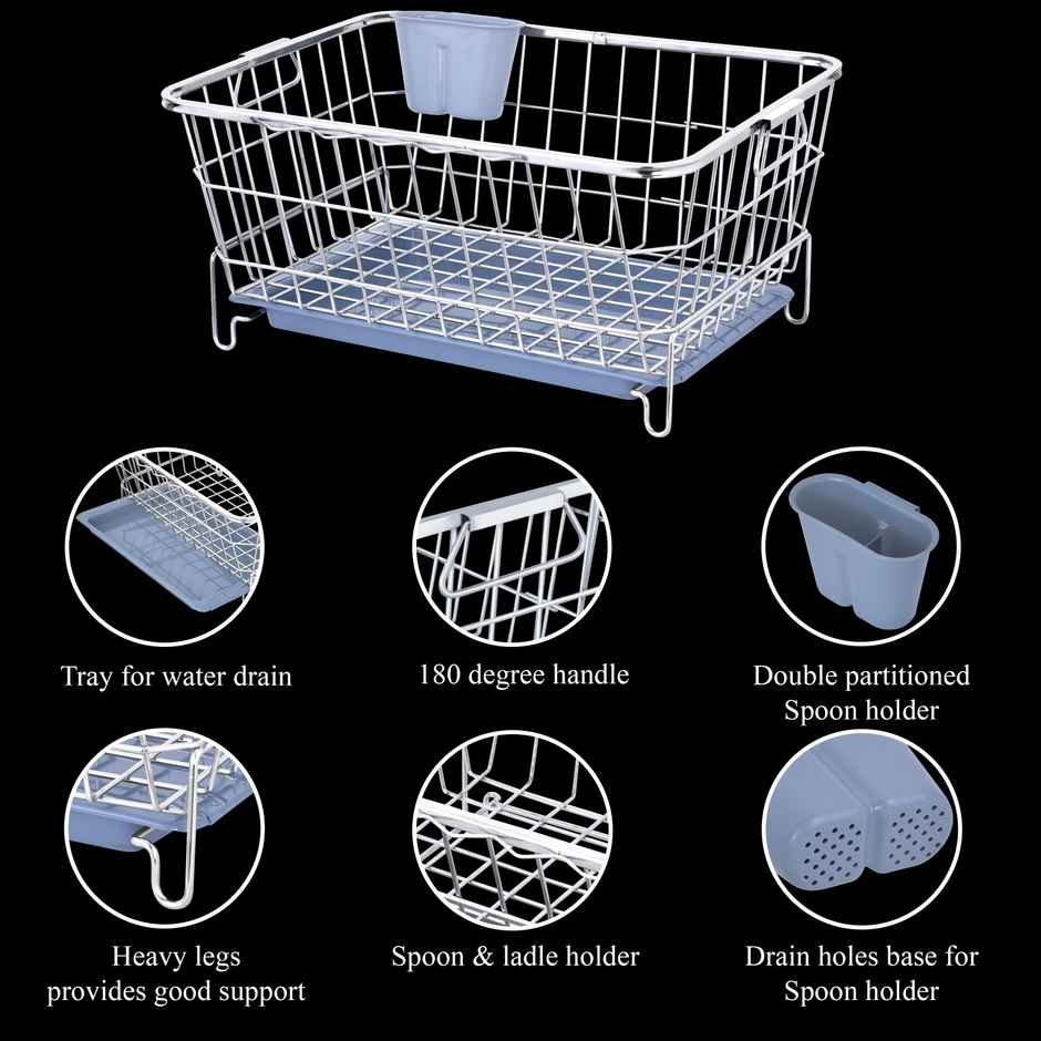 Limetro Steel Stainless Steel Dish Driner Basket With Tray And Spoon Holder