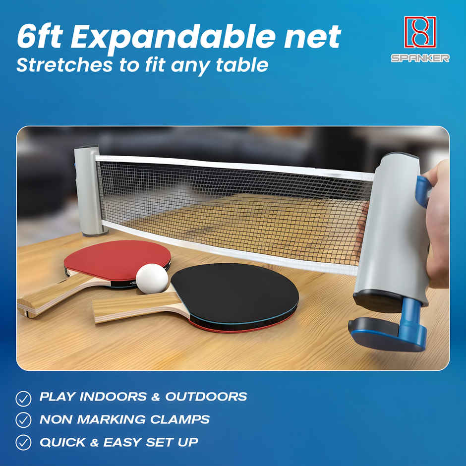 Spanker Sports Table Tennis Set with Retractable Net, 2 Bats & 3 Balls for Indoor Play
