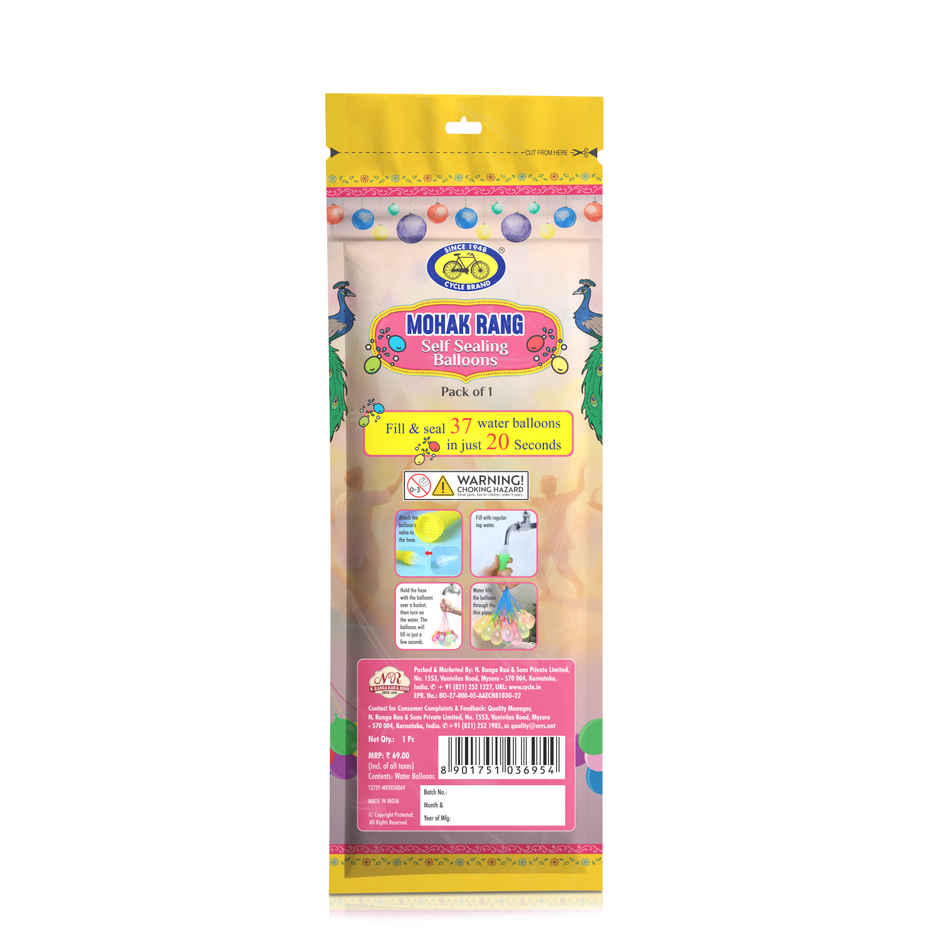 Mohak Rang Holi Self Sealing Water Balloons | Pack of 37 | Cycle
