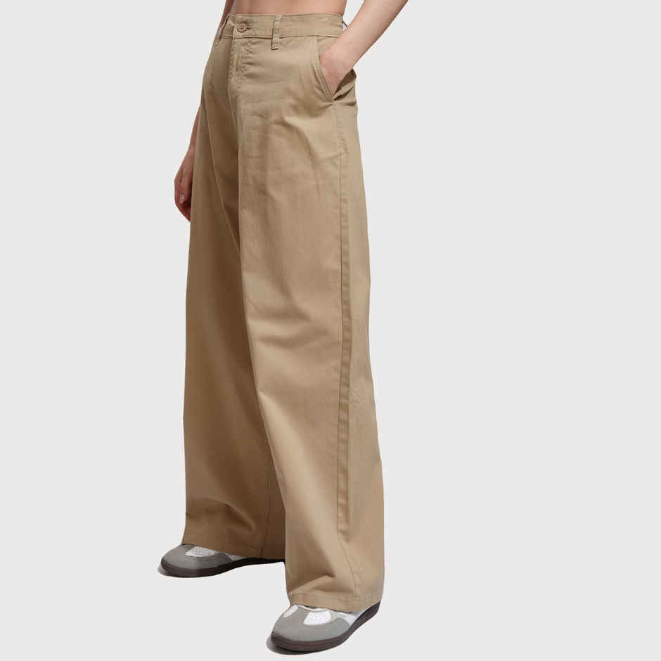 Tokyo Talkies Women's High Waist Wide Leg Trosuer | Brown - S