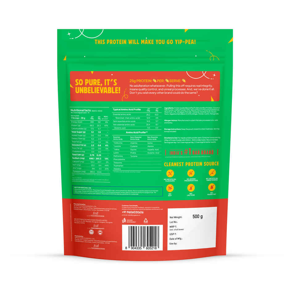 Yoga Bar Coffee Plant Protein, 25g Protein Per Serve, Soy and Lactose Free, Pea & Rice Protein