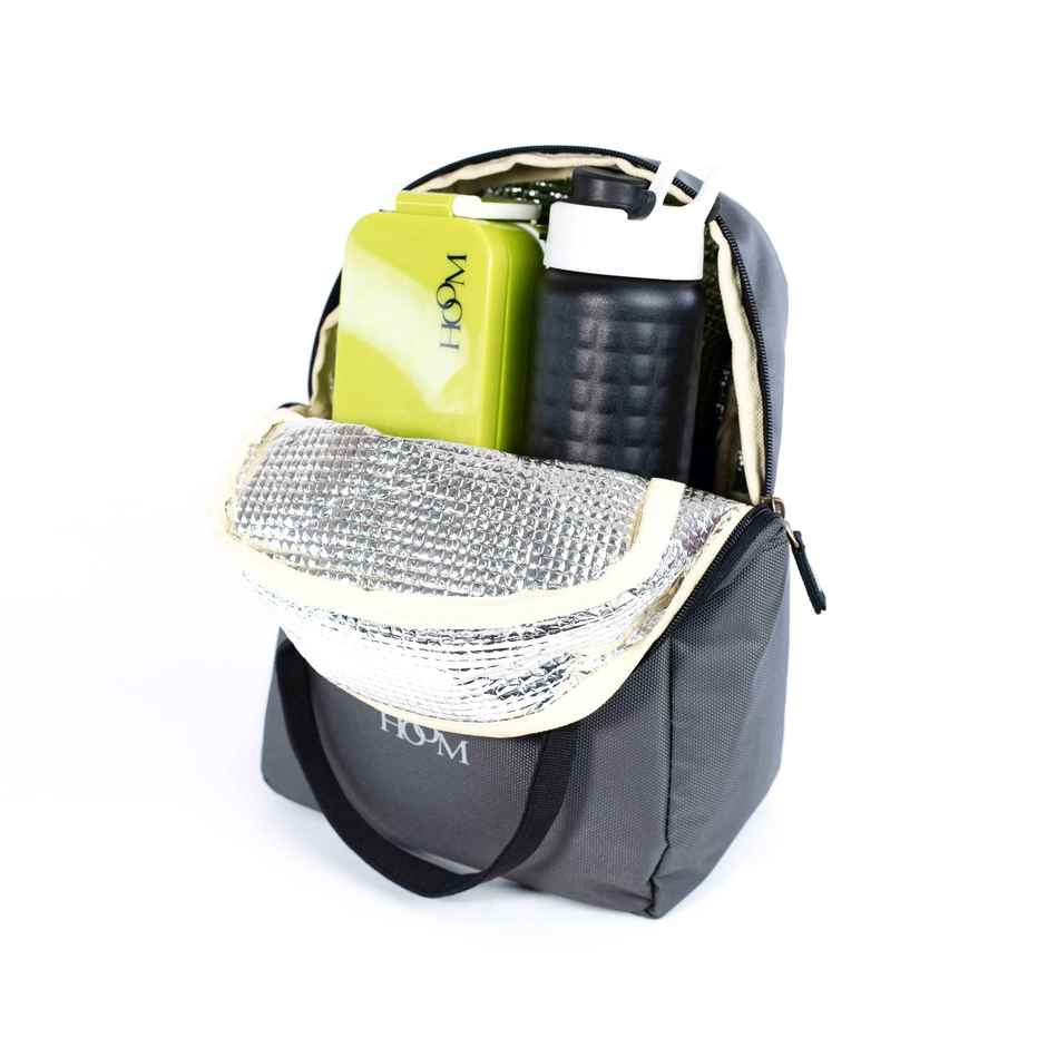 HOOM Metpet Aluminium Insulation Lunch Bag Solid Color with Quote | Grey- 8 L