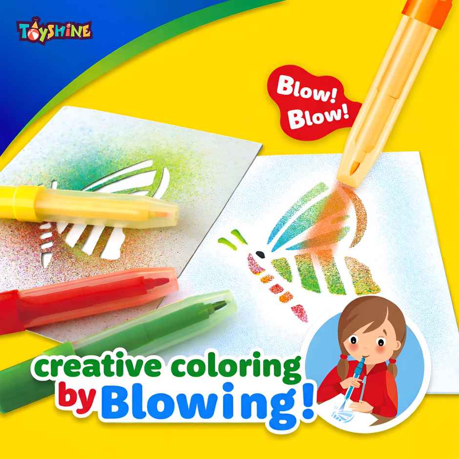 Toyshine Blow Pens Art & Craft Drawing Set with Stencil Washable Colours