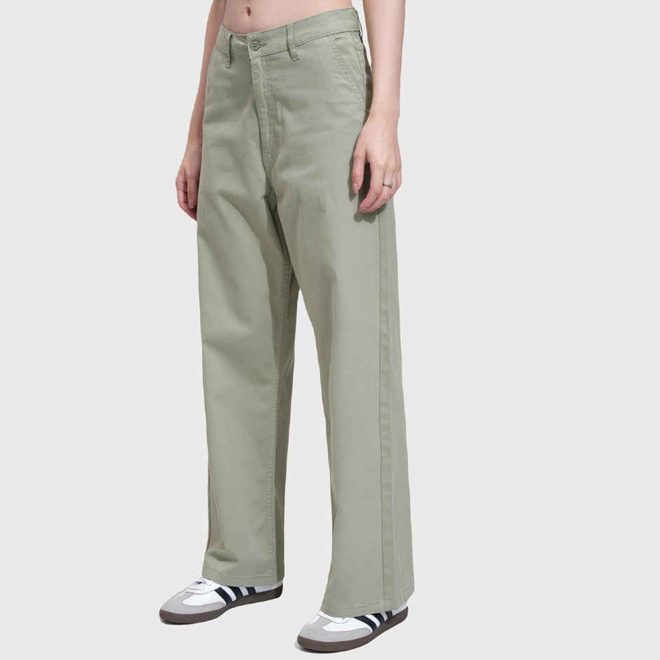 Tokyo Talkies Women's High Waist Wide Leg Trouser | Green - L