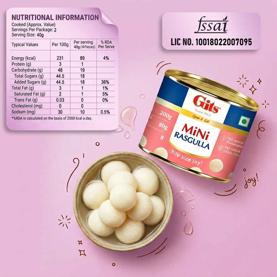 Gits MiNi Rasgulla Open & Eat Tin | Soft & Juicy