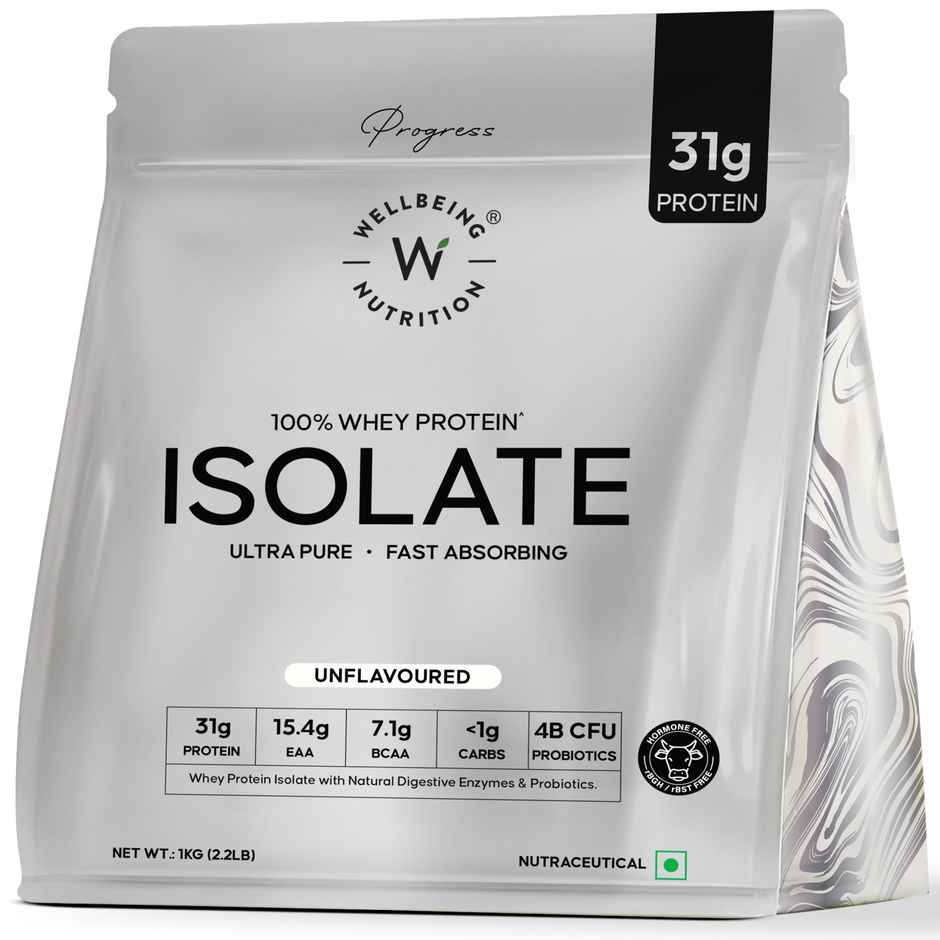 Wellbeing Nutrition Complete Whey Protein Isolate -Unflavoured | 31G Protein - 15.4G EAA - 7.1G BCAA