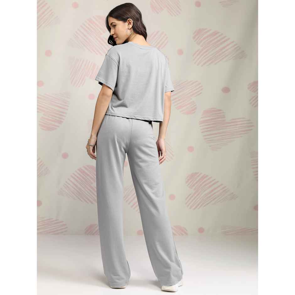 Tokyo Talkies Women's Disney Mickey Mouse Printed Sleepwear Co-ord Set | Grey - L