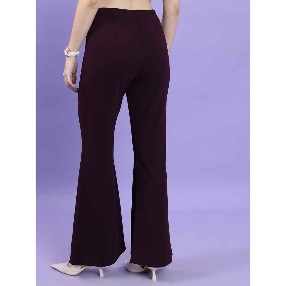 Tokyo Talkies Women's Flared High Rise Bootcut Trouser | Plum - 32
